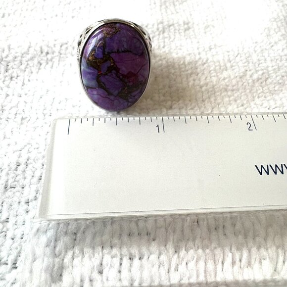 Purple Turquoise Statement Ring 925 Sterling Silver - Picture 14 of 15
